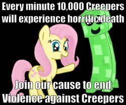 Size: 901x755 | Tagged: safe, fluttershy, g4, creeper, down with molestia, drama, image macro, minecraft, public service announcement