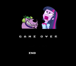 Size: 512x448 | Tagged: safe, spike, twilight sparkle, dog, equestria girls, g4, exploitable meme, game over, muttley, nintendo entertainment system, spike the dog, twiscream, wacky races