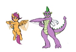Size: 1560x1080 | Tagged: safe, artist:lurking tyger, scootaloo, spike, g4, clothes, older, older spike, pose, scarf