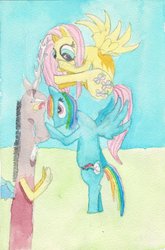 Size: 727x1099 | Tagged: safe, discord, fluttershy, rainbow dash, g4, angry