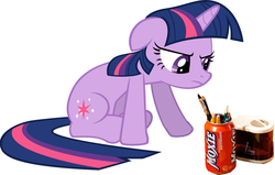 Size: 1392x886 | Tagged: safe, artist:themox, twilight sparkle, g4, female, moxie soda, pencil, soda, solo