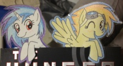 Size: 500x268 | Tagged: safe, artist:okiedokielokie, dj pon-3, spitfire, vinyl scratch, g4, book, bookmark, paper child, photo