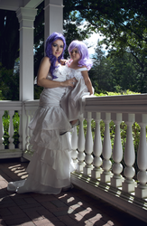 Size: 900x1378 | Tagged: safe, artist:cookiekabuki, rarity, sweetie belle, human, g4, cosplay, irl, irl human, photo