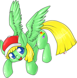 Size: 611x623 | Tagged: safe, artist:dizzywaiter, oc, oc only, oc:viva reverie, pegasus, pony, colored pupils, flying, hat, looking at you, open mouth, signature, simple background, smiling, solo, transparent background