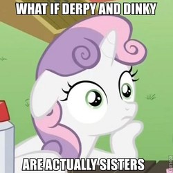 Size: 500x500 | Tagged: safe, edit, edited screencap, screencap, derpy hooves, dinky hooves, sweetie belle, g4, ponyville confidential, advice animal, female, image macro, meme, roflbot, sisters, solo, sudden clarity sweetie belle