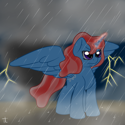 Size: 1600x1600 | Tagged: safe, artist:php192, oc, oc only, alicorn, pony, alicorn oc, lightning, rain, solo, storm, tornado