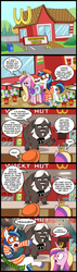 Size: 628x2200 | Tagged: safe, artist:madmax, chief thunderhooves, princess cadance, queen chrysalis, shining armor, oc, alicorn, bison, buffalo, kaiju, pony, unicorn, g4, cigarette, clothes, colonel sanders, comic, dress, fast food restaurant, female, flower, hamburglar, male, mare, mcdonald's, monster, recycle bin, restaurant, shining armor is a goddamn moron, sign, stallion, wacky hut, wcdonald's, wedding, wendy's