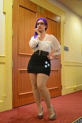 Size: 682x1023 | Tagged: safe, artist:aqueenwithnocrown, rarity, human, g4, belt, clothes, connecticon, connecticon 2013, convention, cosplay, glasses, high heels, irl, irl human, legs, pantyhose, photo, shoes, skirt, solo, tube skirt