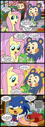 Size: 713x2000 | Tagged: safe, artist:madmax, fluttershy, comic:the town, g4, animal crossing, clothes, comic, crossover, mabel able, qr code, sable able, sonic the hedgehog, sonic the hedgehog (series), sweater, sweatershy