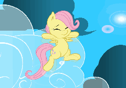 Size: 784x550 | Tagged: safe, artist:bigccv, artist:joey darkmeat, fluttershy, pegasus, pony, yoshi, g4, animated, cloud, cloudy, cute, eyes closed, female, filly, flying, shyabetes, sky, solo, weapons-grade cute