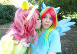 Size: 4608x3276 | Tagged: safe, artist:blackfruitbat, artist:irrituslamia, fluttershy, rainbow dash, human, g4, cosplay, female, irl, irl human, lesbian, photo, ship:flutterdash, shipping