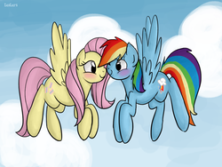 Size: 1152x864 | Tagged: safe, artist:leslers, fluttershy, rainbow dash, g4, blushing, female, lesbian, ship:flutterdash, shipping