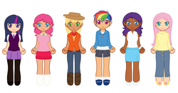 Size: 930x486 | Tagged: safe, applejack, fluttershy, pinkie pie, rainbow dash, rarity, twilight sparkle, human, g4, dark skin, humanized, mane six, simple background, white background