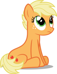 Size: 2643x3454 | Tagged: safe, artist:austiniousi, applejack, earth pony, pony, g4, alternate hairstyle, female, looking up, mare, pixie cut, short hair, short mane, simple background, sitting, solo, transparent background