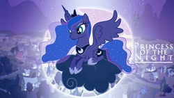 Size: 1920x1080 | Tagged: safe, artist:aztecsoul, princess luna, g4, cloud, female, ponyville, solo, vector, wallpaper