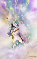 Size: 600x960 | Tagged: safe, artist:inteaselive, princess celestia, g4, cloud, cloudy, female, sky, solo, staff