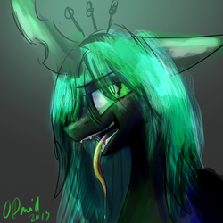 Size: 2000x2000 | Tagged: safe, artist:duh-veed, queen chrysalis, changeling, changeling queen, g4, crown, fangs, female, jewelry, portrait, regalia, solo