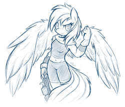 Size: 2572x2206 | Tagged: safe, artist:ambris, rainbow dash, anthro, g4, belly button, female, lineart, midriff, solo