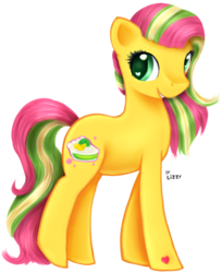 Size: 675x829 | Tagged: dead source, safe, artist:lizzyrascal, kiwi tart, earth pony, pony, g3, g4, female, g3 to g4, generation leap, heart, heart eyes, hoof heart, mare, simple background, solo, transparent background, underhoof, wingding eyes