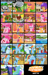 Size: 1600x2492 | Tagged: safe, artist:ajmstudios, pinkie pie, princess celestia, princess luna, rainbow dash, scootaloo, soarin', spitfire, oc, g4, comic, female, implied shipping, implied soarinfire, implied straight, jealous, male, police, red nosed, scootaquest, ship:soarindash, shipping, sick, sneezing, straight