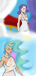 Size: 720x1543 | Tagged: safe, artist:edvedd, princess celestia, rarity, human, g4, colored, humanized, sketch