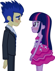 Size: 820x1060 | Tagged: safe, artist:cencerberon, flash sentry, twilight sparkle, equestria girls, g4, bare shoulders, blushing, clothes, dress, duo, fall formal outfits, female, looking at each other, male, ship:flashlight, shipping, show accurate, simple background, sleeveless, smiling, straight, strapless, suit, svg, transparent background, twilight ball dress, vector