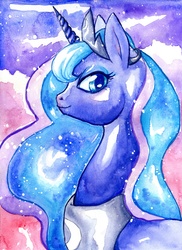 Size: 3633x5000 | Tagged: safe, artist:bellacielo, princess luna, g4, female, portrait, solo, traditional art