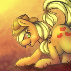 Size: 1000x1000 | Tagged: safe, artist:shushikitty, applejack, g4, female, grass, solo