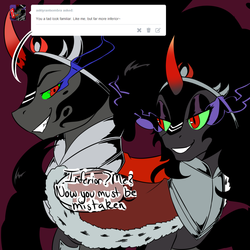 Size: 1000x1000 | Tagged: safe, artist:mylittlesheepy, king sombra, g4, ask, askmaresombra, asktyrantsombra, queen umbra, rule 63, self ponidox, tumblr