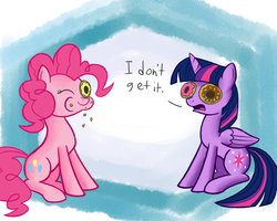 Size: 1000x800 | Tagged: safe, artist:cyberfire22, pinkie pie, twilight sparkle, g4, donut, text, twilight sparkle (alicorn)