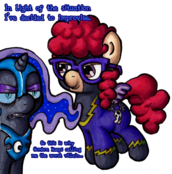 Size: 1244x1259 | Tagged: safe, artist:darkone10, nightmare moon, twist, g4, cute, filly, glasses, nightmare woon, shadowbolts, tumblr:asktwilyandwoon