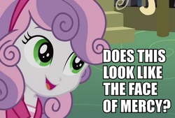 Size: 498x337 | Tagged: safe, sweetie belle, equestria girls, g4, face of mercy, female, image macro, meme, solo