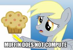 Size: 400x279 | Tagged: safe, derpy hooves, pegasus, pony, g4, does not compute, female, mare, muffin, solo, stupid