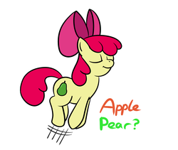 Size: 1213x1024 | Tagged: dead source, safe, artist:thebluenidobunny, apple bloom, g4, cutie mark, female, pear, solo