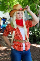 Size: 525x800 | Tagged: safe, artist:burloire, applejack, human, g4, bandana, cosplay, fanimecon, female, hat, irl, irl human, photo, solo focus