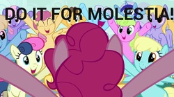 Size: 800x448 | Tagged: safe, pinkie pie, g4, down with down with molestia, down with molestia, drama, image macro