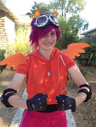 Size: 2448x3264 | Tagged: safe, artist:bright-new-dawn, scootaloo, human, g4, cosplay, fanimecon, goggles, irl, irl human, photo, smiling, solo