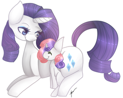 Size: 971x768 | Tagged: dead source, safe, artist:pinapapo, rarity, sweetie belle, pony, unicorn, g4, female, mare, siblings, simple background, sisters, smiling, white background
