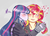 Size: 1000x722 | Tagged: dead source, safe, artist:deadiifoozgo, sunset shimmer, twilight sparkle, human, equestria girls, g4, blushing, cheek kiss, female, heart, humanized, kissing, lesbian, love, pony coloring, ship:sunsetsparkle, shipping