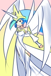 Size: 480x720 | Tagged: safe, artist:drantyno, princess celestia, human, g4, clothes, crown, female, giant crown, horn, horned humanization, humanized, jewelry, regalia, solo, winged humanization