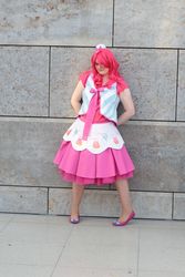 Size: 853x1280 | Tagged: safe, artist:celestia-in-love, pinkie pie, human, g4, clothes, cosplay, dignified wear, dress, gala dress, irl, irl human, lbm, lbm 2013, leipziger buchmesse, photo, solo