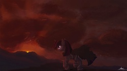 Size: 2000x1125 | Tagged: safe, artist:ncmares, twilight sparkle, g4, dark, journey, runes, scenery, sunset