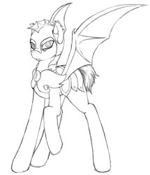 Size: 1280x1491 | Tagged: safe, artist:vicmanone, bat pony, pony, g4, monochrome, night guard, solo