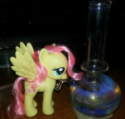 Size: 1200x1141 | Tagged: safe, fluttershy, pony, g4, bong, drugs, fashion style, figurine, irl, marijuana, photo, solo, toy