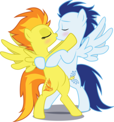 Size: 4631x4999 | Tagged: safe, artist:benybing, soarin', spitfire, pegasus, pony, g4, absurd resolution, bipedal, blushing, cute, duo, eyes closed, female, kiss on the lips, kissing, male, ship:soarinfire, shipping, simple background, spread wings, straight, transparent background, vector