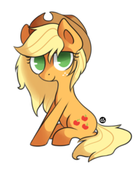 Size: 800x1018 | Tagged: safe, artist:gingersnaap, applejack, g4, female, looking at you, loose hair, simple background, sitting, solo