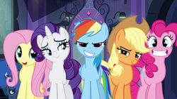 Size: 1920x1080 | Tagged: safe, screencap, applejack, fluttershy, pinkie pie, rainbow dash, rarity, equestria girls, g4, facial expressions, female, line-up