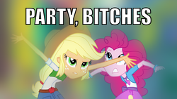 Size: 1363x769 | Tagged: safe, applejack, pinkie pie, equestria girls, g4, image macro