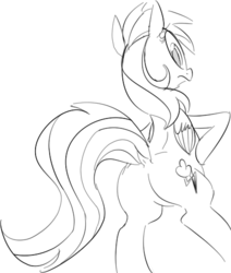 Size: 423x500 | Tagged: safe, artist:dotkwa, rainbow dash, pegasus, pony, g4, butt, dock, female, grayscale, lineart, mare, monochrome, plot, solo, tail