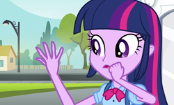 Size: 928x564 | Tagged: safe, screencap, twilight sparkle, equestria girls, g4, female, hand, no hooves, solo